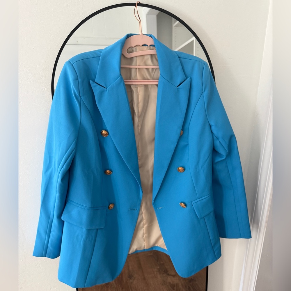 SHEIN SXY Solid Double Breasted Flap Pocket Blazer - Picture 2 of 4